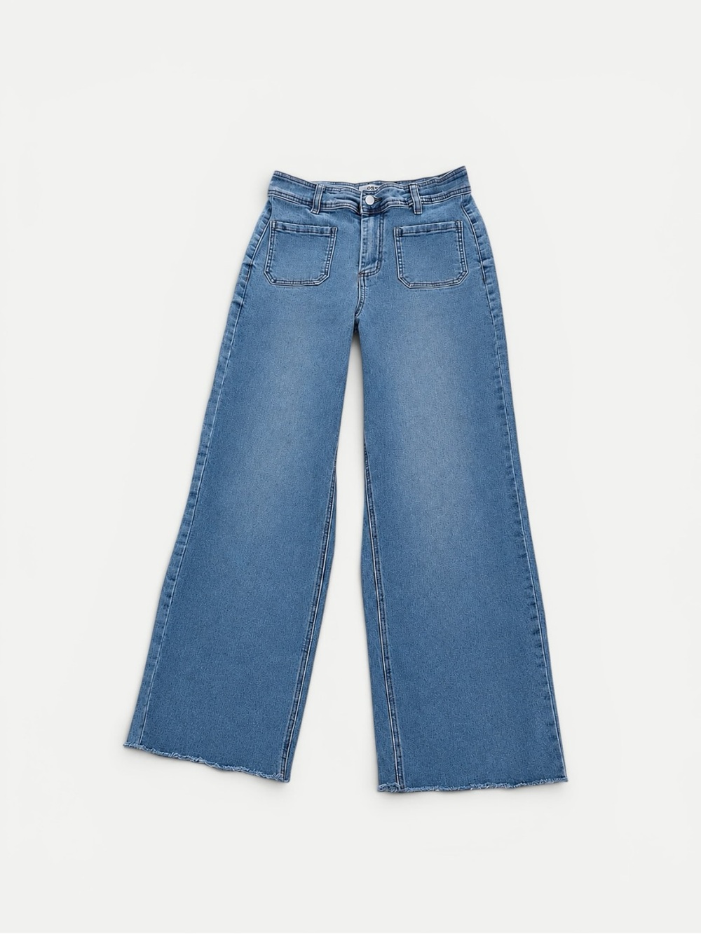 OAT New York High Rise Wide Leg Jeans Size 8/29  Raw Hem Patch Pocket Denim